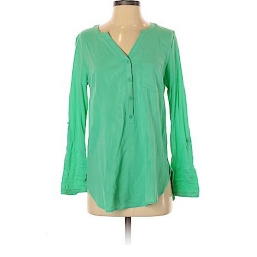 Merona Roll Tab Seafoam Long Sleeve Top, sz XS